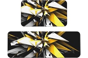 Abstract Black White Yellow Kitchen Mats for Floor, 2 PCS Anti Fatigue Kitchen Rug Cushioned Kitchen Floor Mat Carpet Non Sli