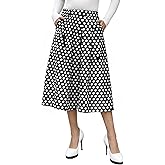 FARORO Midi Skirts for Women High Waist Floral Print Pleated A-Line Skirt with Pockets Work Casual