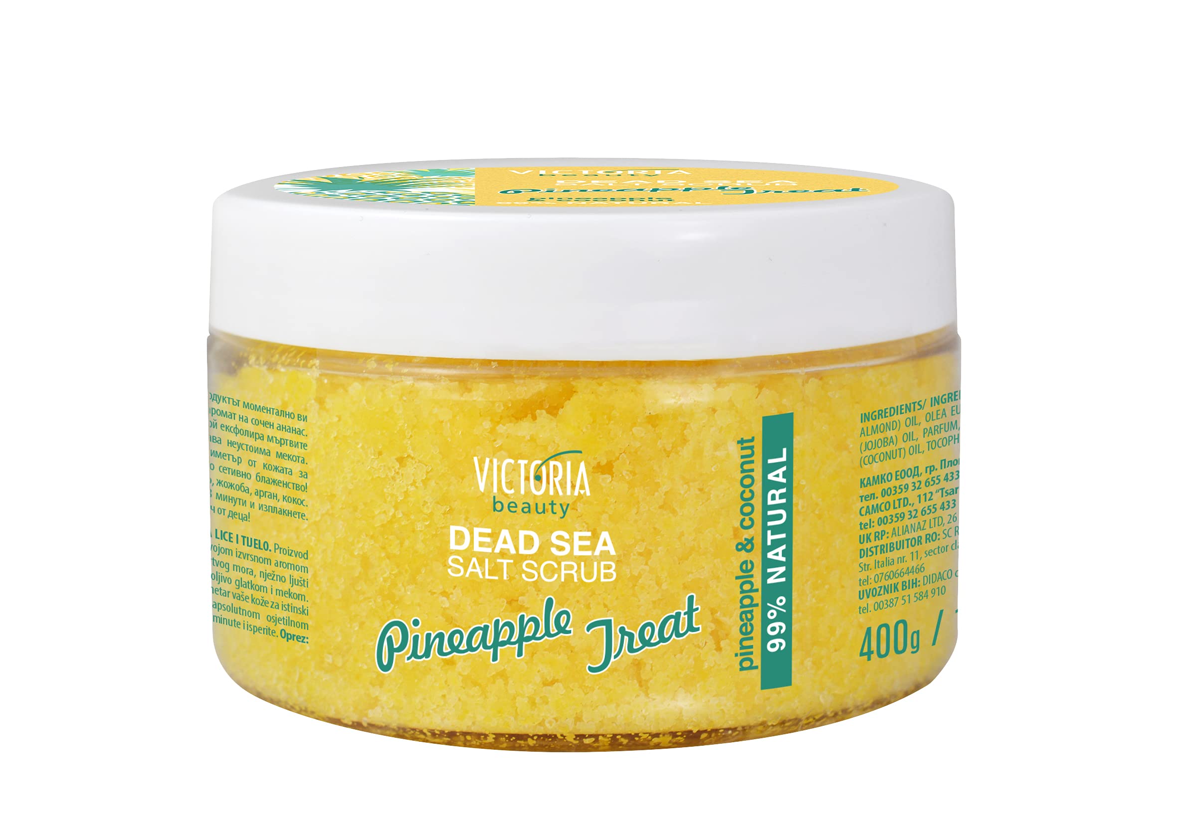 Victoria Beauty Pineapple And Coconut Dead Sea Salt Exfoliating Face, Lip & Body Scrub. 99% Natural with More Than 90% Pure Dead Sea Salt, 400g