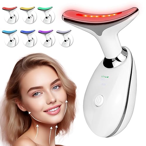 Face Neck Massager with 7-Color Light Modes for Face Sculpting Skin Care,Tightening,Smoothness - Red LED Light Therapy Device Tool for Women at Home