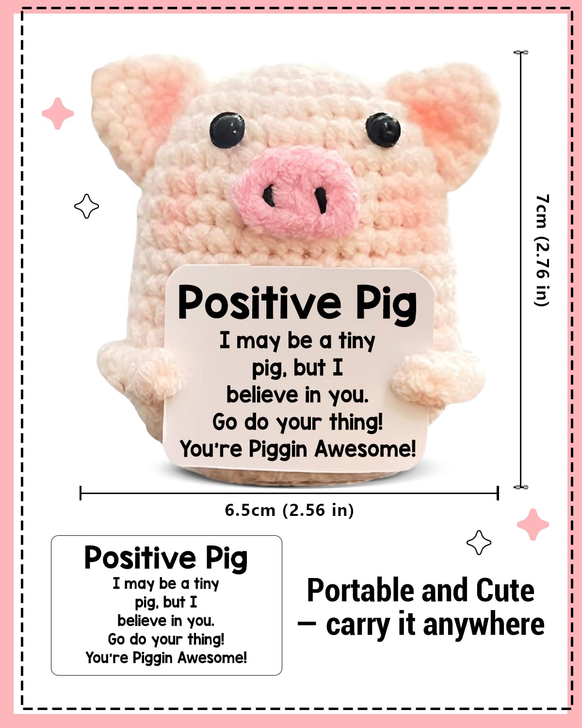 Funny Positive Crochet Pig Gifts for Women Friends Female, Pink Mini Handmade Emotional Support Plush Pig Decor, Cute Mothers Day Birthday Gifts