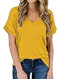 MIHOLL Women's Short Sleeve V-Neck Shirts Loose
