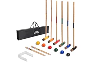 SPORT BEATS Six Player Croquet Set RubberWood 32 Inch Mallets with Carry Case, 6 Balls, 9 Wickets, 2 Stakes for Backyard Outdoor Games