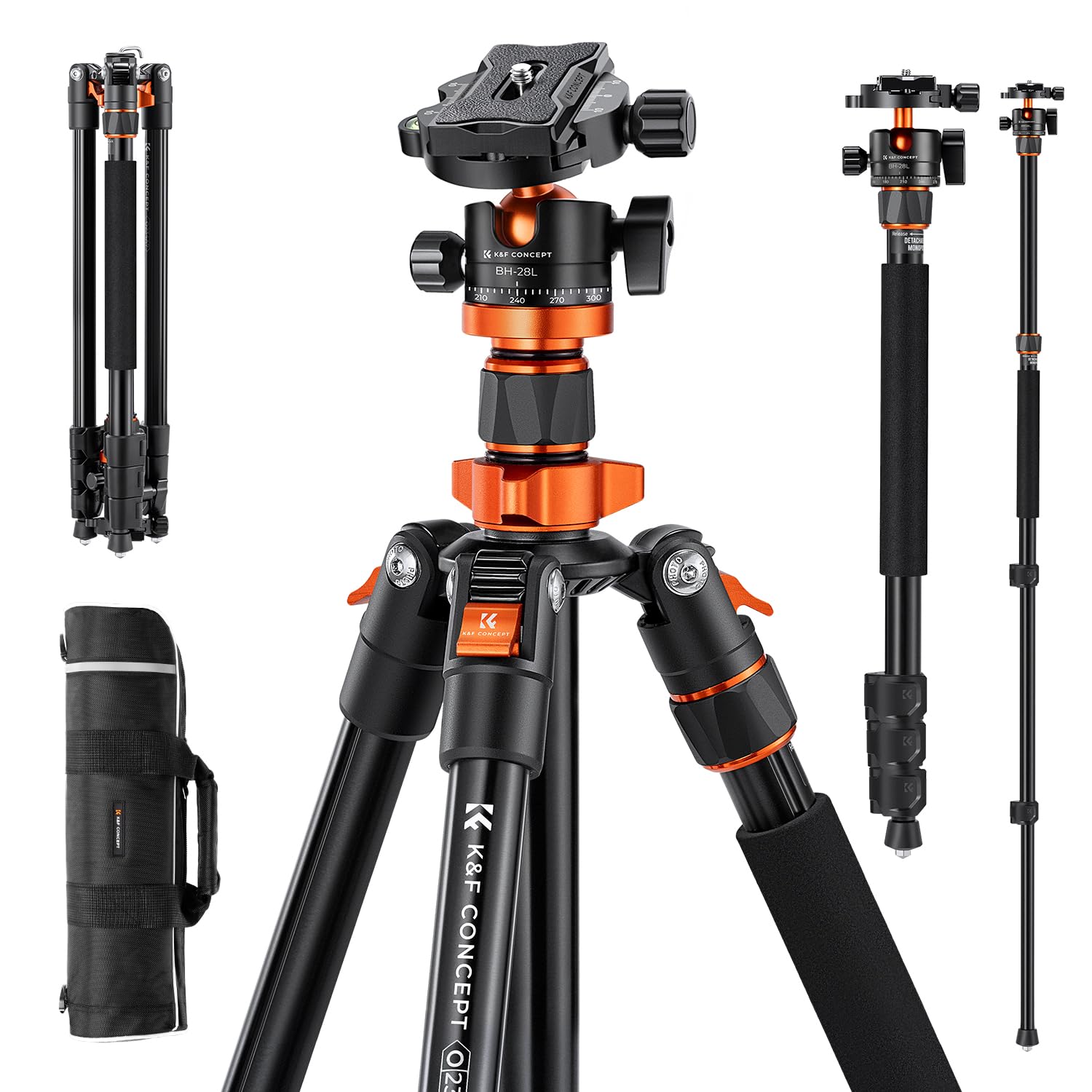 K&F CONCEPT Tripod for Camera, 78" Aluminum Camera Tripod, 81" Tripods & Monopods, Stable Heavy Duty Travel Tripod for DSLR Cameras, Max Load 22 lbs Image