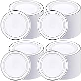 Sieral 200 Pieces Disposable Plates Plastic Party Plates with Rim Hard Plastic Appetizer Salad Dessert 7.5 Inch Elegant Heavy Duty Tableware for Dinner Wedding Party Supplies(Silver Rim)