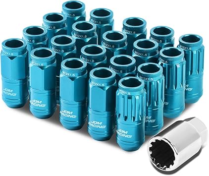 Amazon Com M12 X 1 5 Open End Design 16 Piece Aluminum Alloy Wheel Lug Nuts 4 X Lock Nut 1 X Lock Nut Key Light Blue Automotive