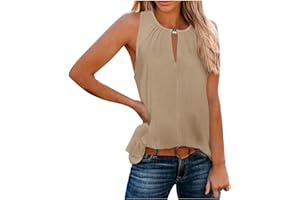 Binmer 2024 Summer Tank Tops Womens, Sleeveless Keyhole Collar Blouse Casual Loose Beach Party Tees Basic Solid Vest Blouse