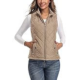 LONGKING Women's Vest, Stand Collar Lightweight Zip Quilted Vest for Women
