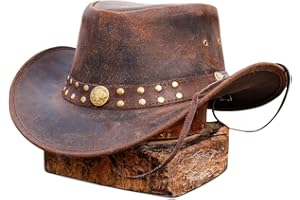 HADZAM Leather Cowboy hat Also Worn as Outback hat Western Vintage Australian Hats for Men & Women