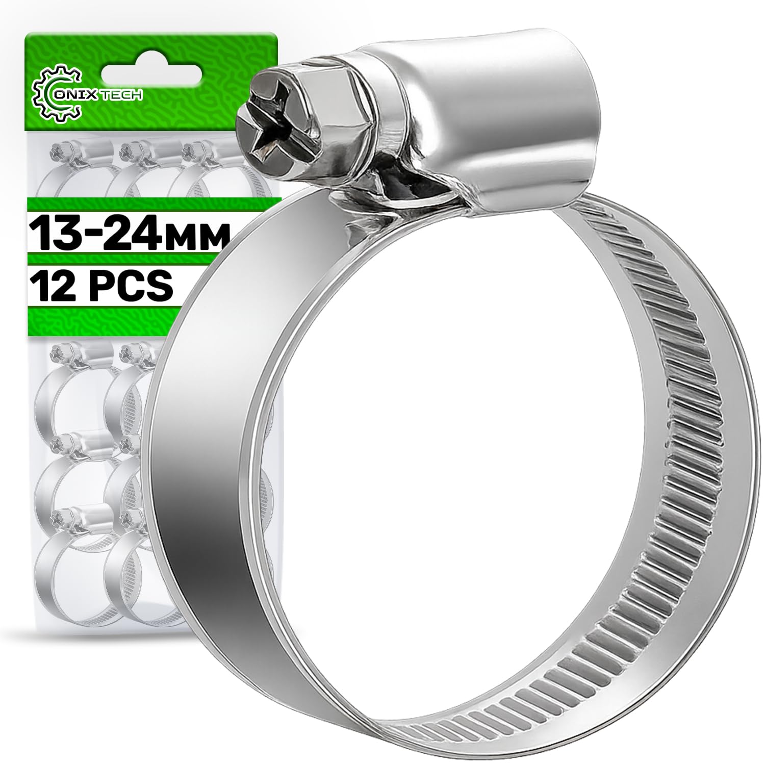 Set of 12 Pieces Hose Clips Ø 13-24 mm Has a Galvanised Finish with a Coating of ≥ 5 Microns - ONIX TECH