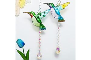 LITIALLY 2PCS Hummingbird Sun Catchers Indoor Window - Stained Glass Window Hanging Hummingbird Ornament. Crystal Suncatcher for Hummingbird Gifts for Women