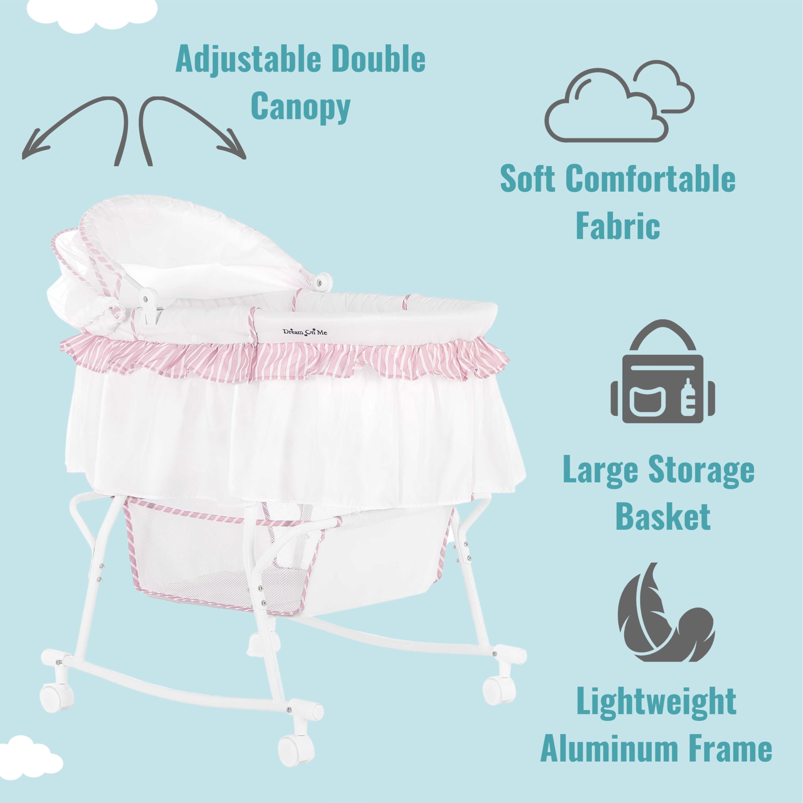Dream On Me Lacy Portable 2in1 & Cradle in Pink and White