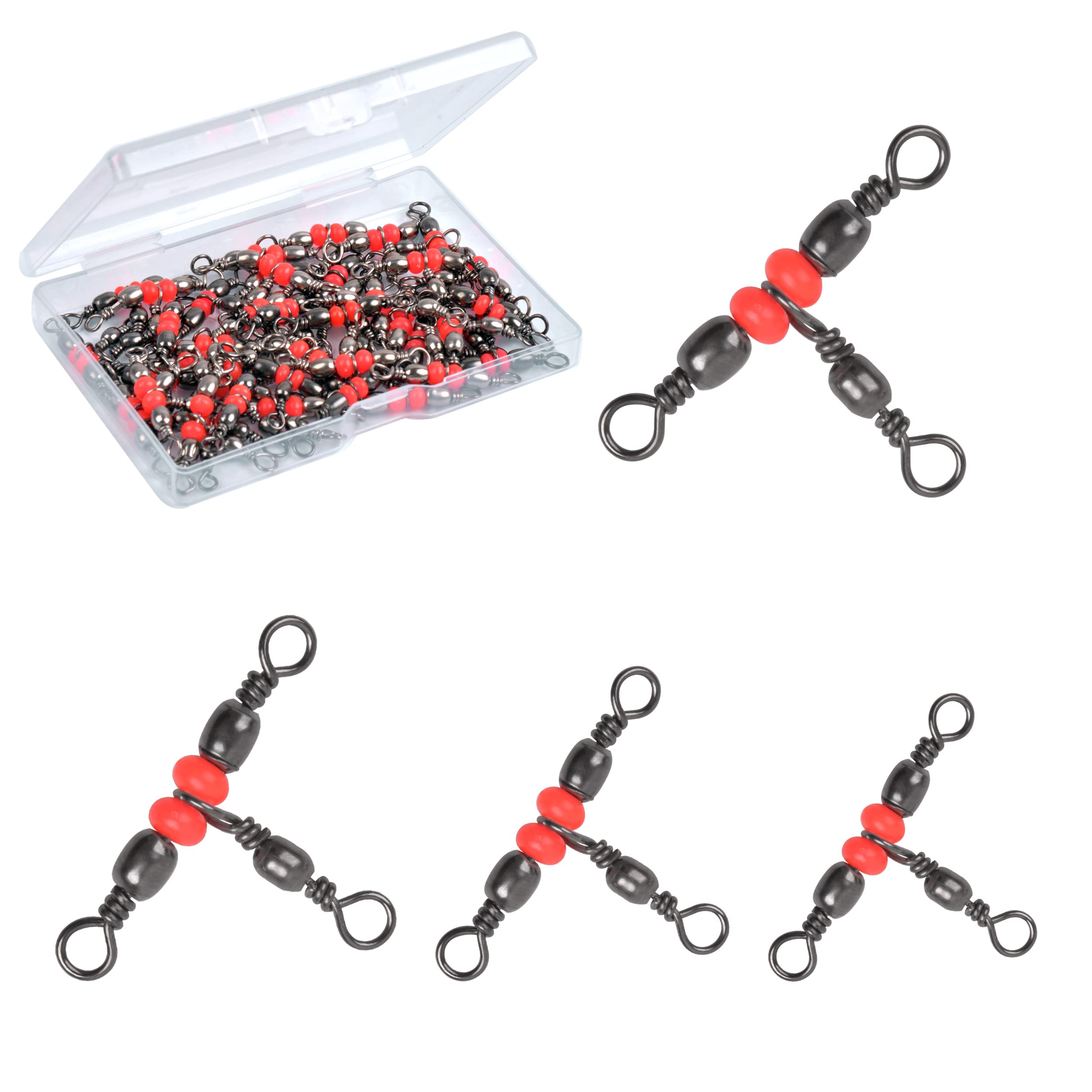 JSHANMEI 3 Way Swivels Fishing Tackle, 40pcs Brass Barrel Triple Swivel Crossline T-Turn Fishing Swivels Lure Line Connectors Tangle Free Fishing Gear Equipment, Test 29-62LB (Size 10 * 12)