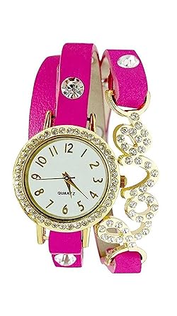 Vk Sales Love Fashionable Pink Strap White Dial Analogue Watch For Women