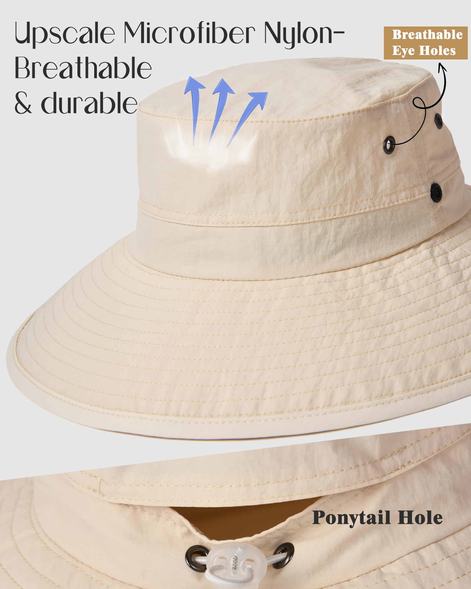 FURTALK Sun Hats for Women Ponytail UPF 50+ Beach Summer Hat Wide Brim Packable Cowboy Hat