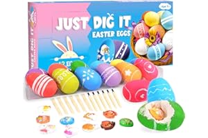 Hamiface Easter Egg Dig Kit for Kids w/ 12 Prefilled Easter Decors, Digging Kit Toys for 6 7 8 9 10 Years Old Girls Boys, Basket Stuffers Easter Egg Toys Gifts for Easter Party