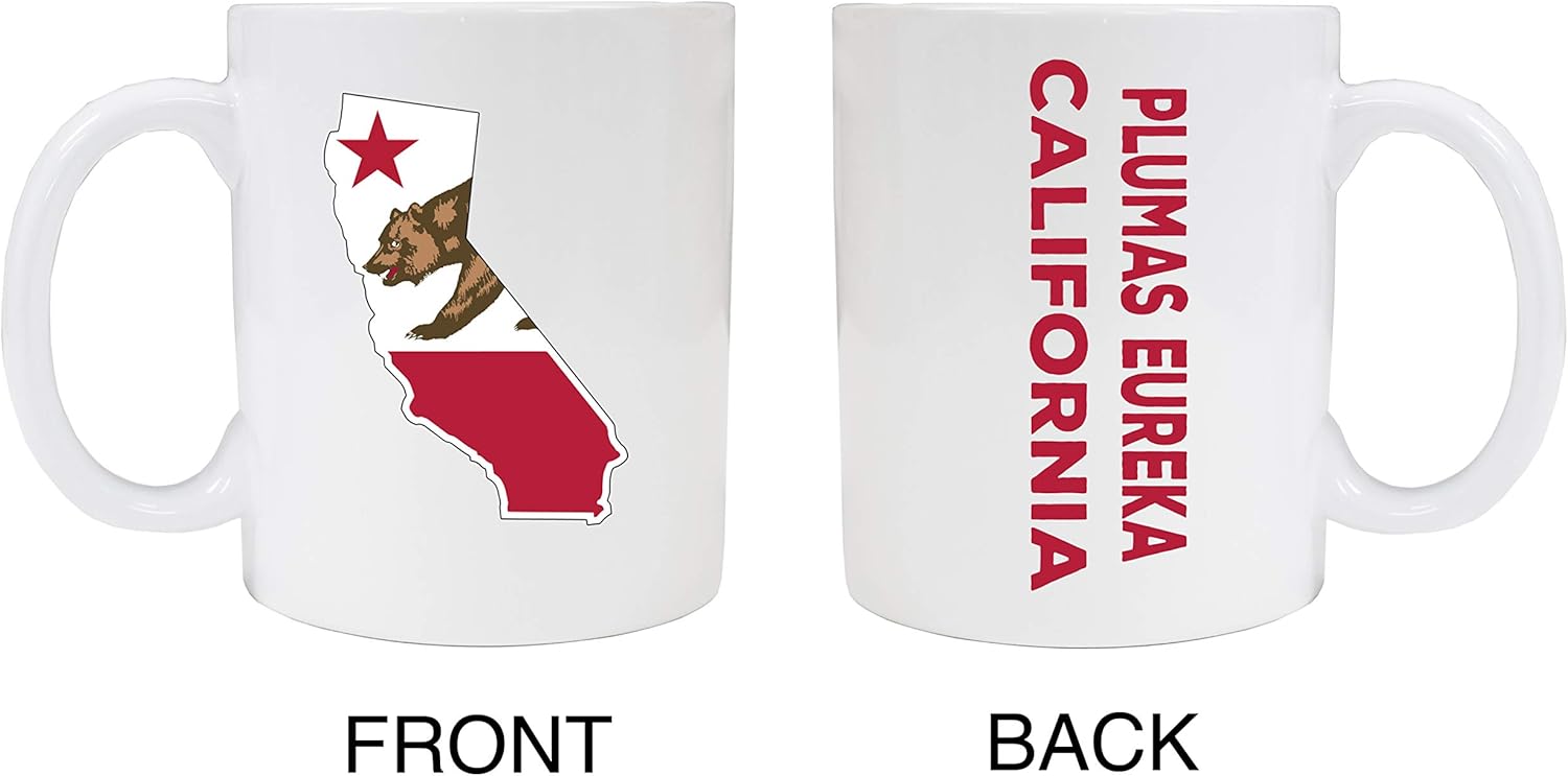 Plumas Eureka California Souvenir White Ceramic Mug 2 Pack