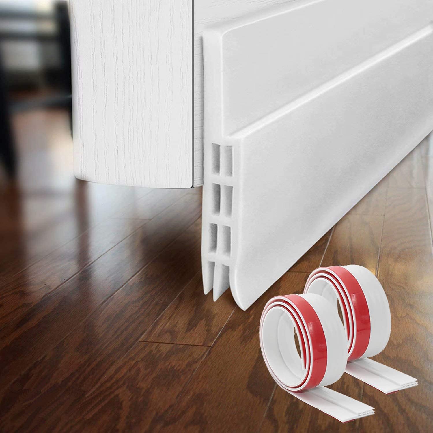 Draft Stoppers - MsKitchen 2 Pack Door Draft Guard Under Door Stopper Door Sweep Insulator Door Blocker Door Soundproofing, Wind Proof, and Dust Proof Strong Adhesive Door Bottom Seal 2”W x 39”L White