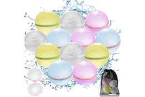 Tizikcon Water Balloons, 12 Pcs Latex-Free Silicone Reusable Water Balloons with Mesh Bag, Water Balloons Quick Fill Summer Water Toys for Kids/Adults Outside Pool Beach Park Backyard Games,Cream
