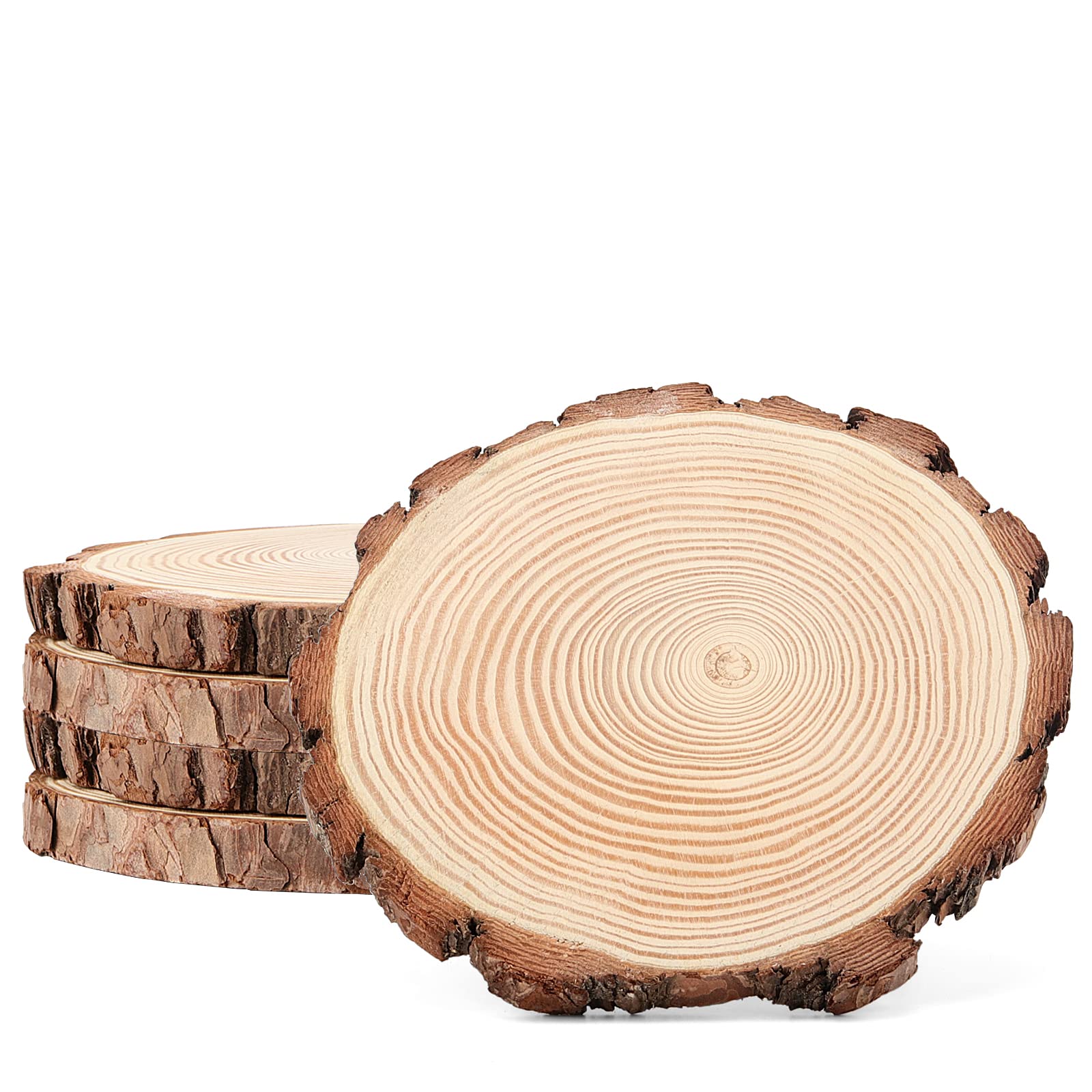 ZEONHAK 5 PCS 20-25cm Natural Wood Slices, Unfinished Wooden Circles, Round Bark Pine Wood Slices Wood Log Discs for Crafts, Wedding Decorations, DIY Ornaments