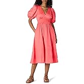 Amazon Essentials Women's Regular-Fit Cotton Sateen Puff Sleeve Midi Dress