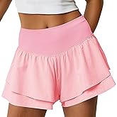 Fisoew Womens High Waisted Athletic Shorts Ruffle Tiered Running Workout Tennis Shorts with Build in Shorts