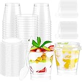 100 Pack Dessert Cups with Lids and Spoons, 7 OZ Mini Clear Plastic Dessert Parfait Cup for Party Small Round Serving Appetiz