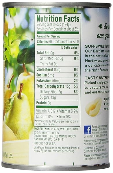 DEL MONTE PEAR HALVES IN LITE SYRUP, 15 OZ