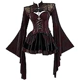 MEOWCOS Women's Corset Dress Gothic Punk Velvet Flocked Tulle Short Dress with Cute Design