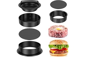 Burger Press, Hamburger Press Patty Maker with 100Pcs Hamburger Patty Paper, 3 in 1 Non Stick Burger Patties Mold for Stuffed