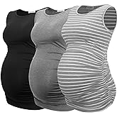 Smallshow Women's Maternity Tank Tops Sleeveless Ruched Pregnancy Clothes 3-Pack