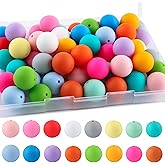 Sunrony 64Pcs 19mm Silicone Beads for Keychain Making, Mixed Color Round Silicone Beads for Pens and Necklace Bracelet Crafts Making (Multicolor Bright)