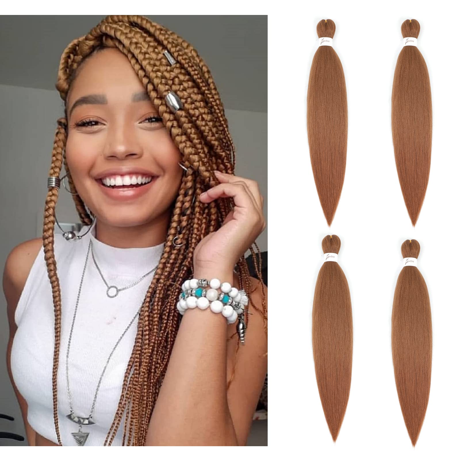 X-Tress 4 Packs Brown Braids 24 Inches Pre-Stretched Braiding Hair Extension Easy Yaki Texture Long Lasting Hair Braids for Summer Hairstyle Jumbo Braiding Hair(#30) โ image 1