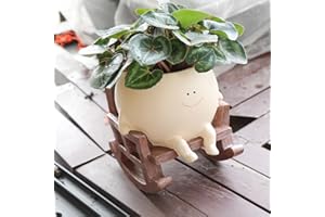 UMESONG Smily Face Planter Pot Cute Resin Flower Head Planters for Indoor Outdoor Plants Unique Sitting Rocking Chairs Succulent Pots for String of Pearls Plant Live Gift Ideals with Drainage Hole