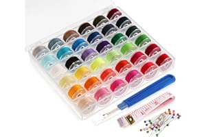 ilauke 36Pcs Bobbins Sewing Thread with Bobbin Case, Size A Prewound Sewing Bobbins, Polyester Thread Compatible for Brother/Singer/Babylock/Janome/Elna Embroidery Machine