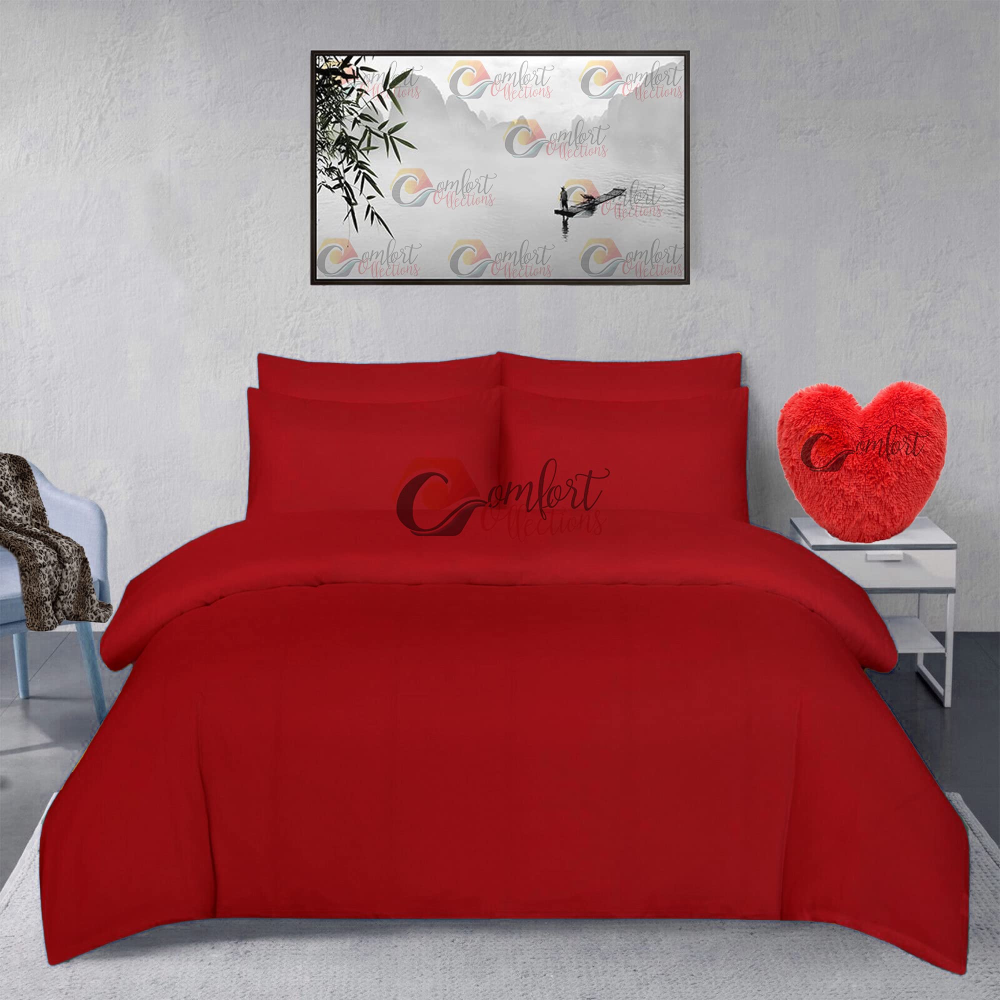 Comfort Collections Brushed 100% Cotton Flannel Flannelette Plain Duvet Quilt Cover Bedding Set Red King 230cm x 220cm Approximate