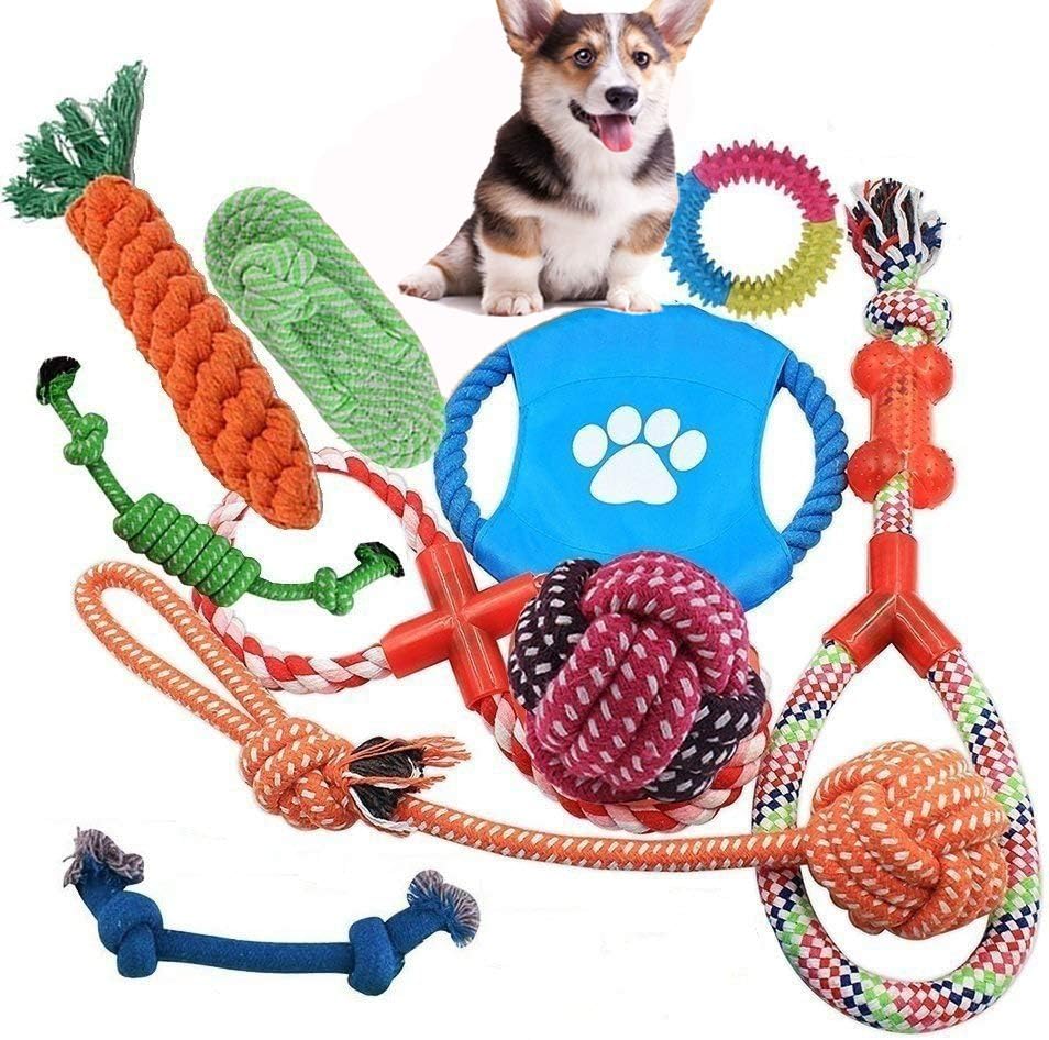 YUMOMO Dog Rope Toys, 10 PCS of Puppy Pet Braided Rope Toys Set, Puppy Chew Durable Interactive Cotton Toys Dental Health Teeth Cleaning (10 Pack)