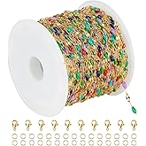 UMAOKANG 16.4 Feet Jewelry Chains for Necklaces DIY Making Gold Plated Stainless Steel Chain Roll Colorful Enamel Beaded Chain for Jewelry Making