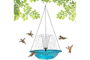 Solar Cascade Hanging Bird Bath Fountain, Solar Powered Bird Bath with Fountain Pump for Outside, Hummingbird Bath for Garden