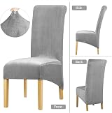 Leorate High Back Chair Covers Stretch Velvet Slipcover Grey Pack of 4 view 3