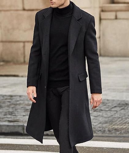 SOMTHRON Men's Casual Trench Coat Slim Fit Notched Collar Long