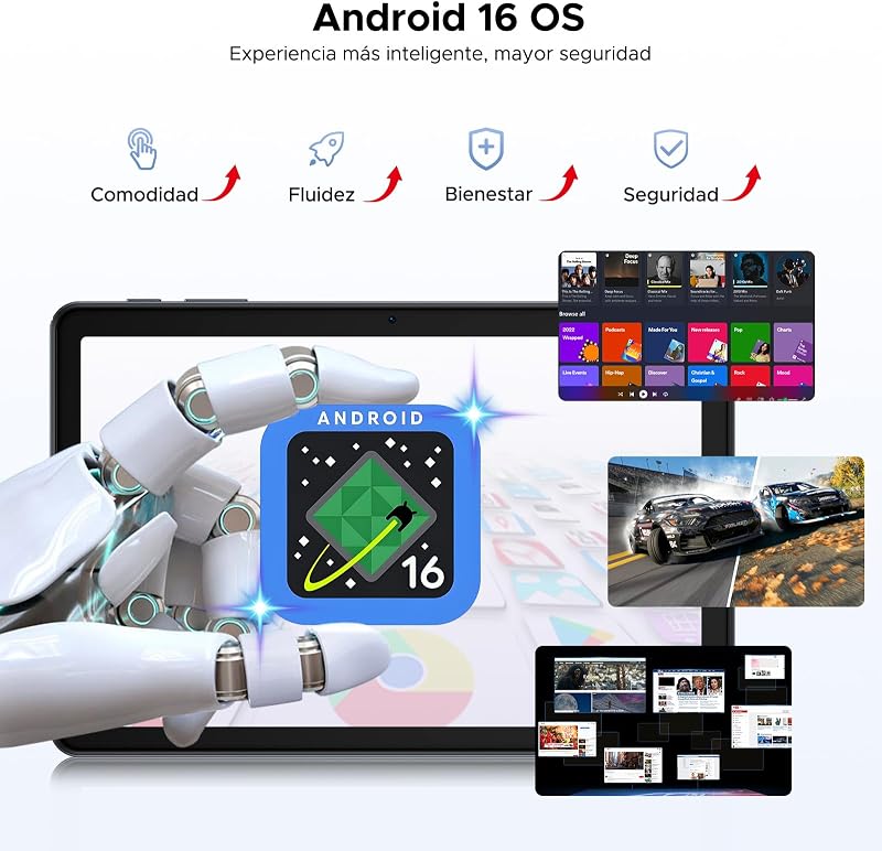 P10 Tablet 10 Pulgadas, Tablets Android 16 con Gemini AI, 48GB RAM+128GB ROM, 7000mAh, Unisoc T310 Quad-Core, 90HzFace ID/2 Speakers - Tablet con Teclado,Lapiz,Funda,Ratón,Auriculares - Gris