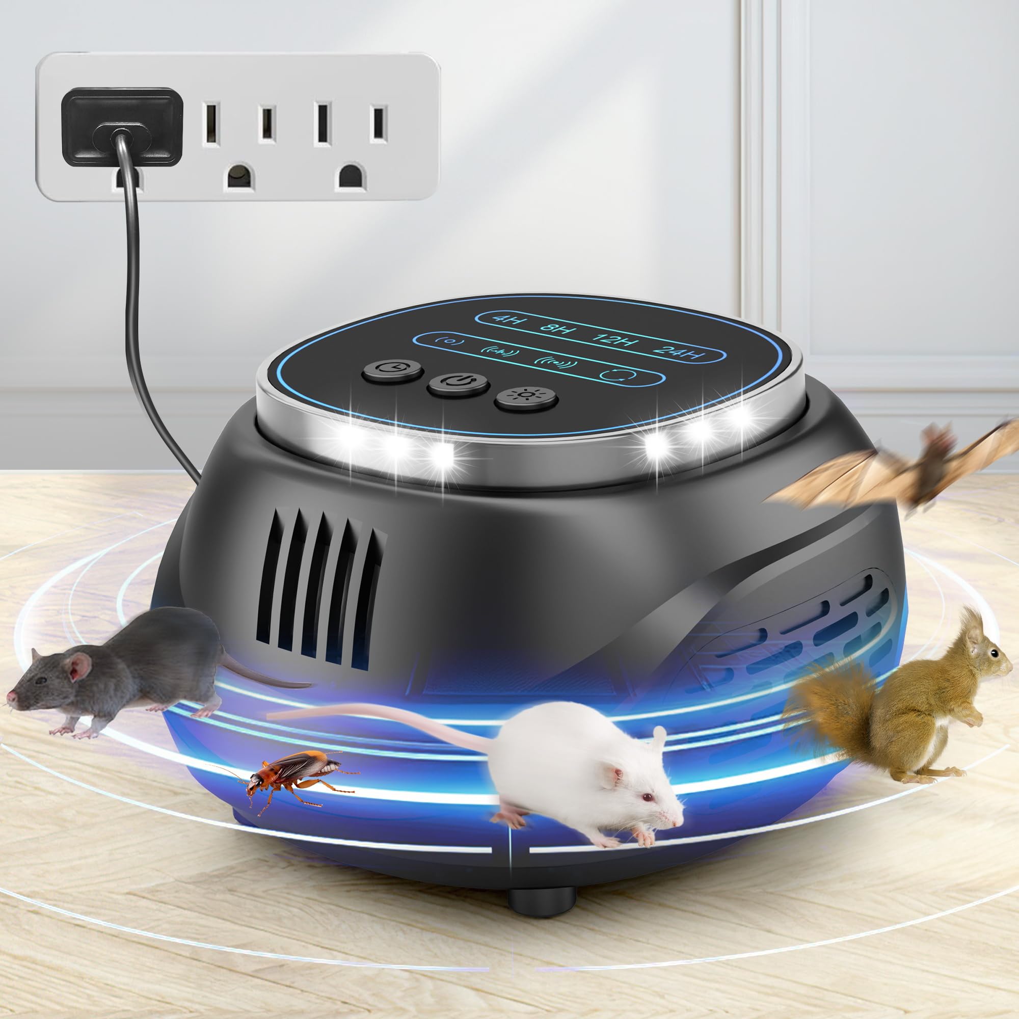 Photo 1 of Mouse and Rodent Repellent Plug-in, Ultrasonic Pest Control Device for Mice, Squirrels, Bats, Roaches, Spiders, 2025 Upgraded Indoor Electronic Repeller, 4 Modes, Covers 1300 Sq.Ft, Easy for Home Use