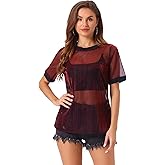 Allegra K Women's Rainbow Mesh T-Shirt Cover Up Party Short Sleeve See Through Sheer Tops