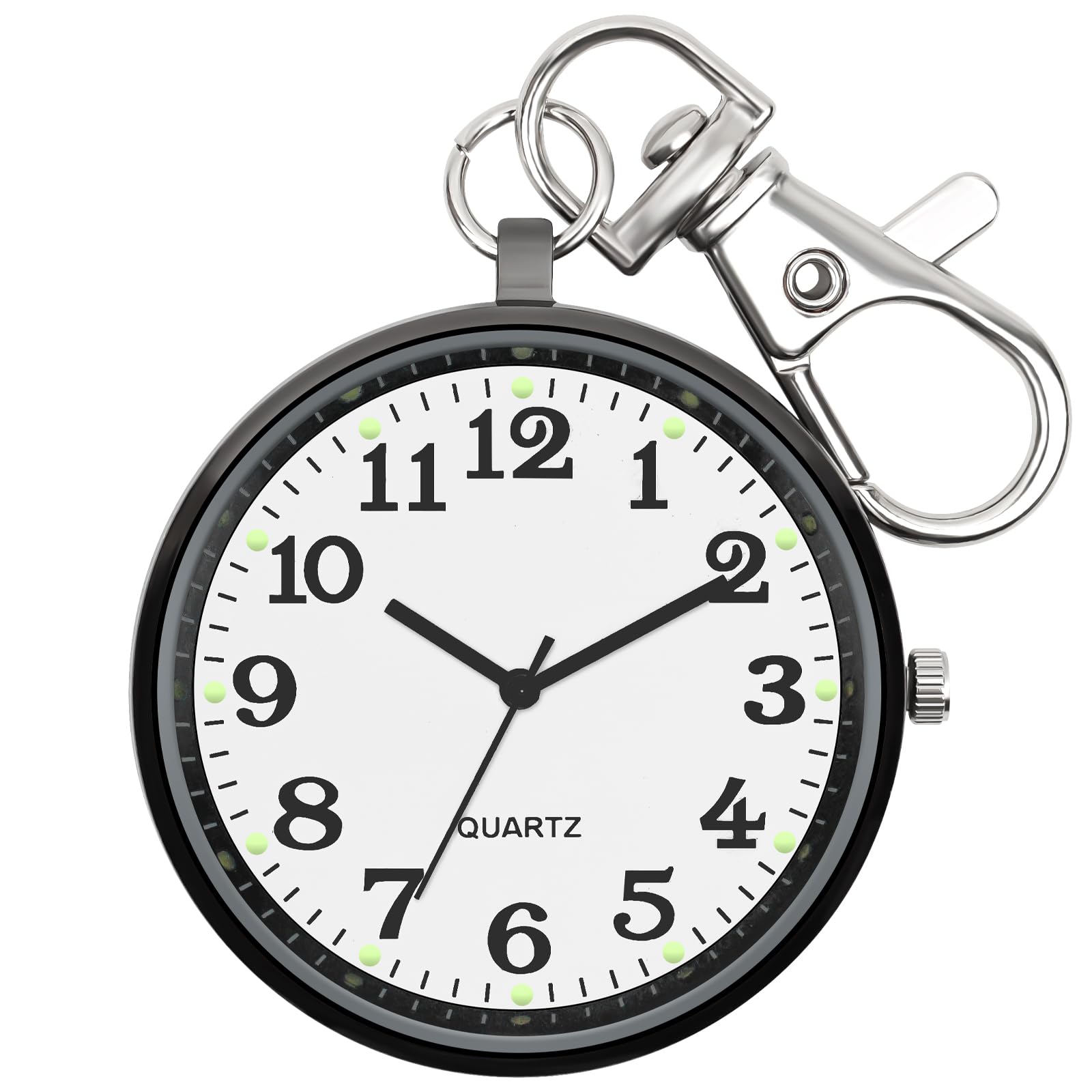 FUNGORGT Minimalist Ultra Thin Open Face Quartz Pocket Watch with Key Buckle Unisex Portable Unisex Pocket Watch, C-Black White, Minimalist