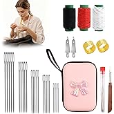 34PCS Big Eye Steel Sewing Needles Kit, 5 Size Stainless Steel Needle Sewing Set with Threader, Thimble, Case for Crafts, Repair, Quilting, Suitable for DIY Craft Enthusiasts, Beginner-Friendly