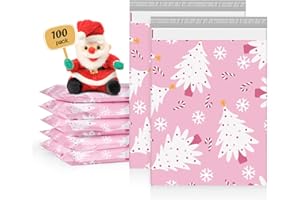 Metronic Christmas Poly Mailers 10x13 Inch 100 Pack Shipping Bags for Clothes,Self Adhesive Shipping Envelopes for Small Business,Waterproof Mailers Poly Bags for Shipping,Packaging Mailing Bags Pink