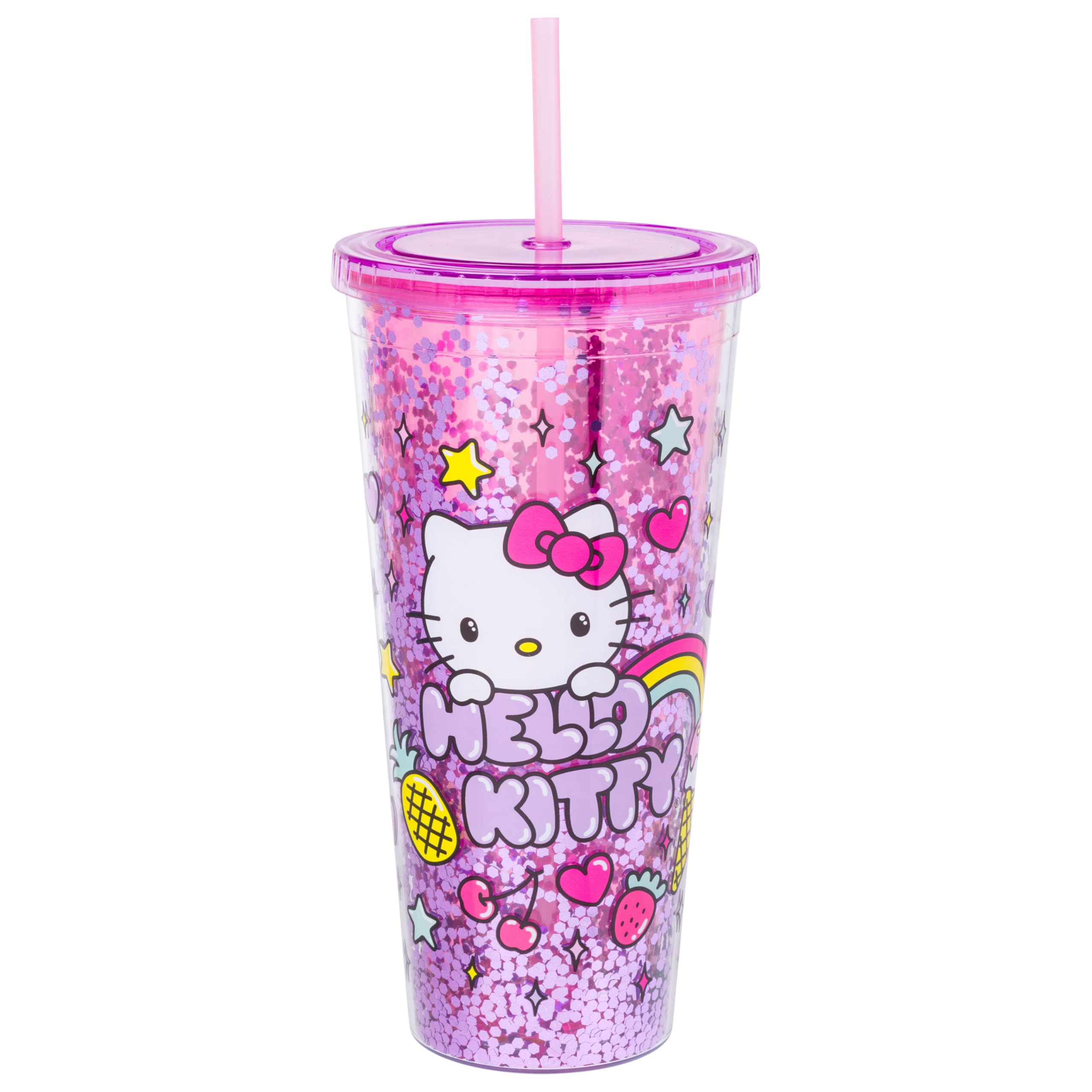 Sanrio Hello Kitty Rainbow Confetti Carnival Cup With Lid and Straw | 32 Ounces