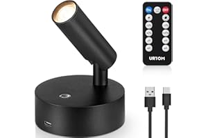 URTOM Wireless Spot Lights Indoor with Remote Up Lights Indoor Picture Light Battery Operated Spotlights with Timer Dimmable Accent Uplighting Indoors Stick on Wall Light for Plant Artwork, 1 Pack