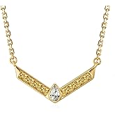 Fettero Dainty 14K Gold Plated Cubic Zirconia Necklaces for Women, Simple Bar Pendant Necklace, Mix-color Rainbow Jewelry Gold Necklace for Women Trendy Gifts
